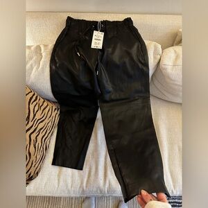 Zara faux leather baggy drawstring pants size M, black NWT